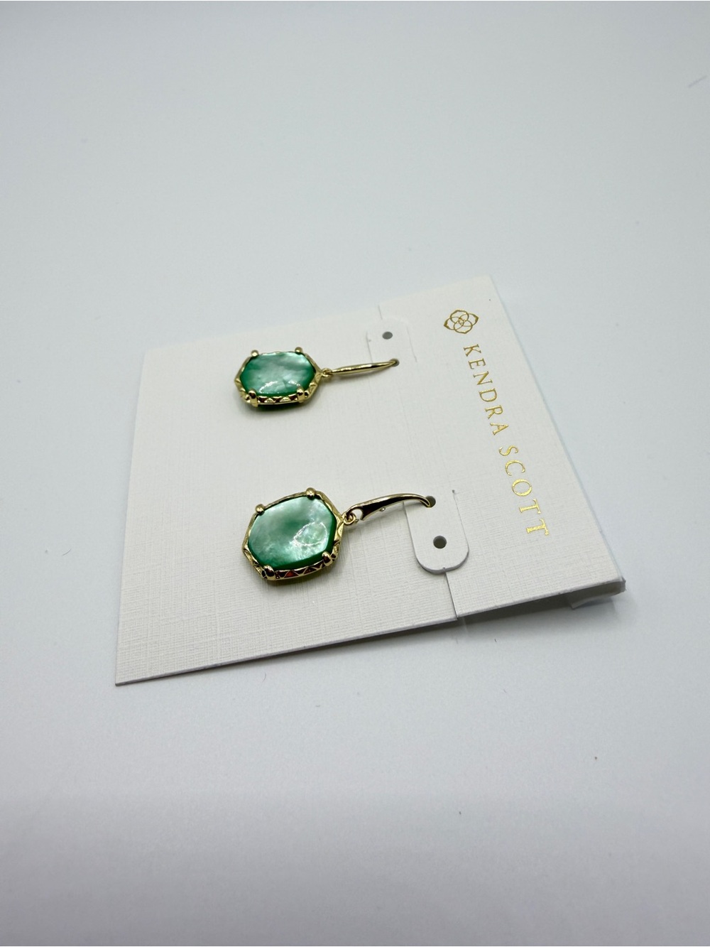 Kendra Scott Gold-Tone Drop Earrings with Light Green Stones - Picture 4 of 6